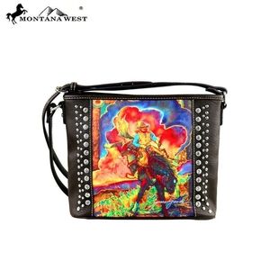Faux leather horse art crossbody bag black NWT